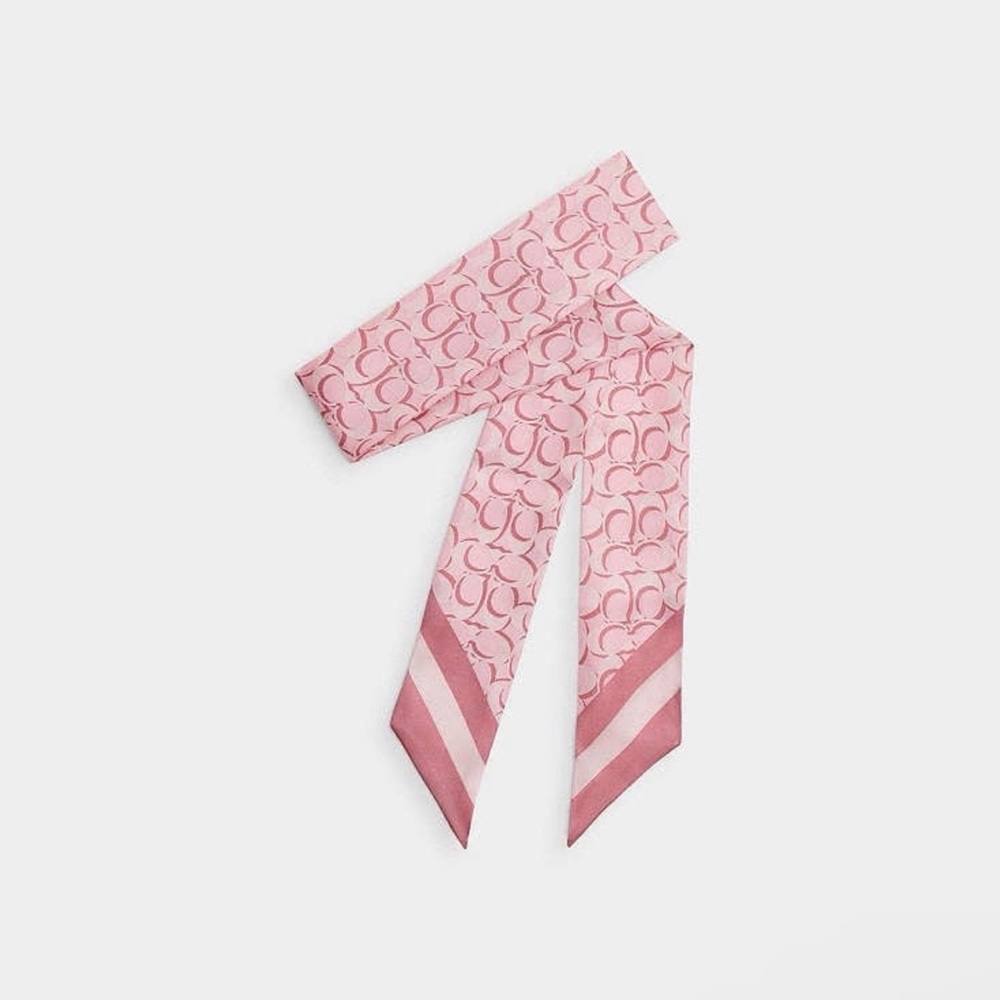 Coach Powder Pink Scarf Signature Silk Skinny Scarf Tickled Pink NWT - Picture 2 of 3